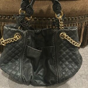 Juicy couture, leather, gray handbag, quilted leather with chain detailing